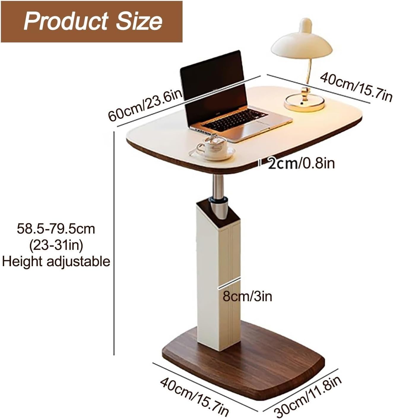 Shape Over Bed Table Adjustable Height 360° Swivel TV Tray Desk, Overbed Table with Strong Wood Pedestal for Sofa Bed and Other Small Spaces(B)