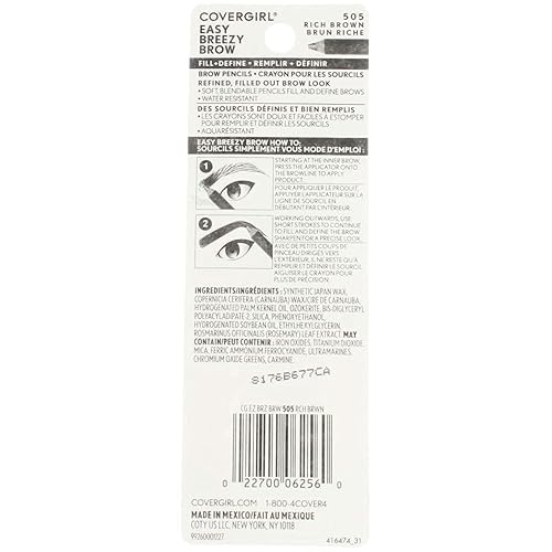 Miniatura 5 de CoverGirl Easy Breezy Brow, Fill+Define Lápices 505 Marrón intenso 2 ea (paquete de 12)