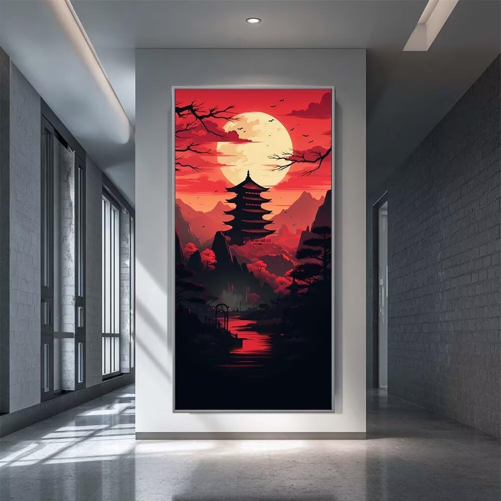 Diamond Painting Kits for Adults, 5D Diamond Art Japanese Landscape 60x120cm, DIY Large Tower Full Moon Dimond Art kits Adults, Crystal Rhinestone Embroidery Canvas for Home Wall Decor (RD1010)