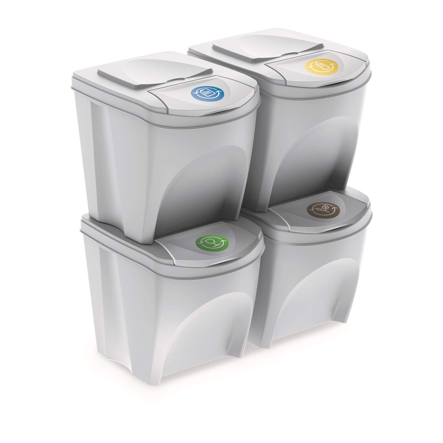 Sortibox Set van 4 vuilnisemmers afvalemmer keuken (80 liter 4 x 25L) prullenmand container afvalscheider verzamelaar biologisch afval badkameremmer (wit