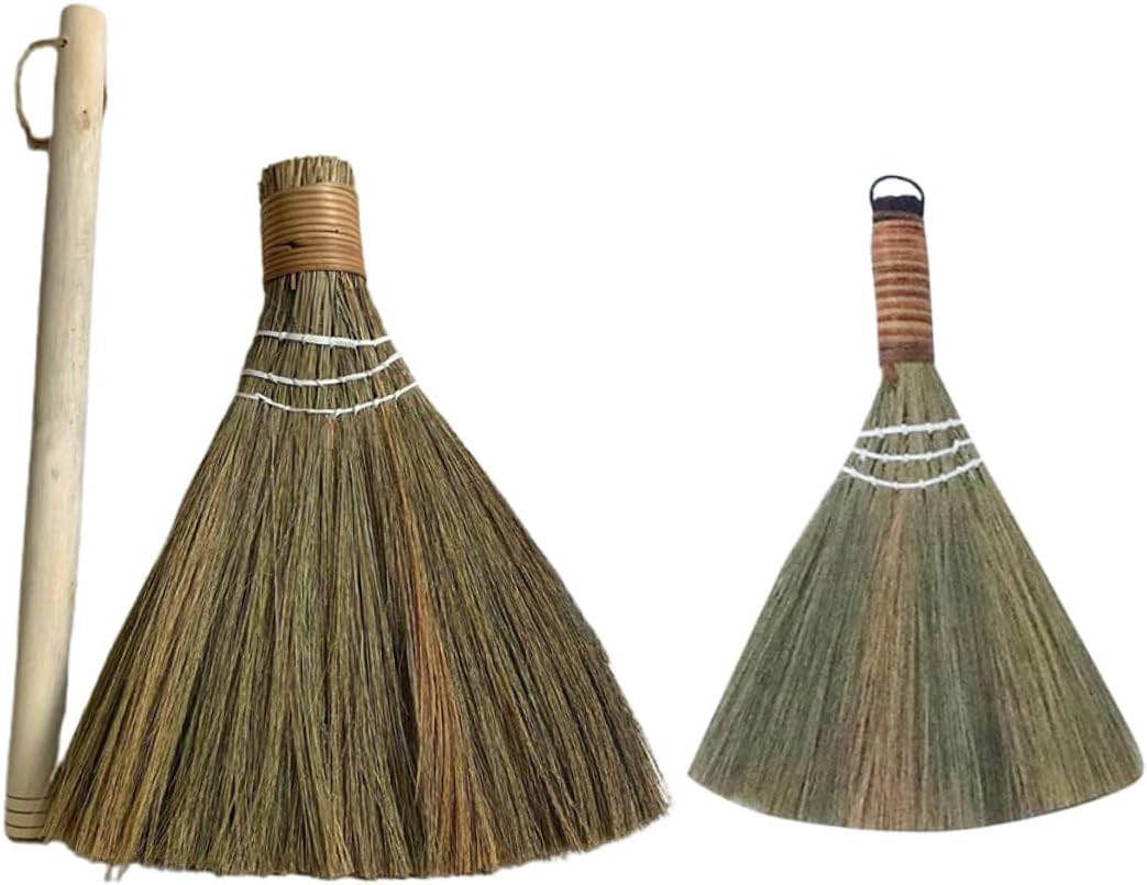 2pcs Hand-Woven Soft Broom with Detachable Handle Small Manual Desk Cleaning Brush for Indoor Dusting Portable Rustic Sweeper for Home and Farmhouse