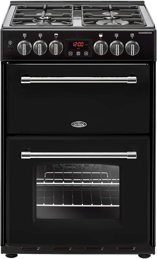 Belling Farmhouse 60DF Dual Fuel Range Cooker, Black, 60cm Amazon.co