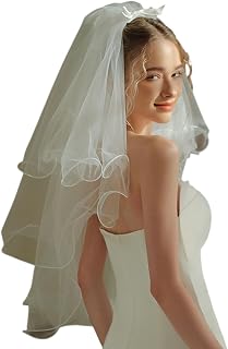 YUEHUINIAO Elegant Wedding Ceremony Bridal Veil with Rolled Edges Bowknot 3 Layer Wedding Veil for Engagement Event and Special Day