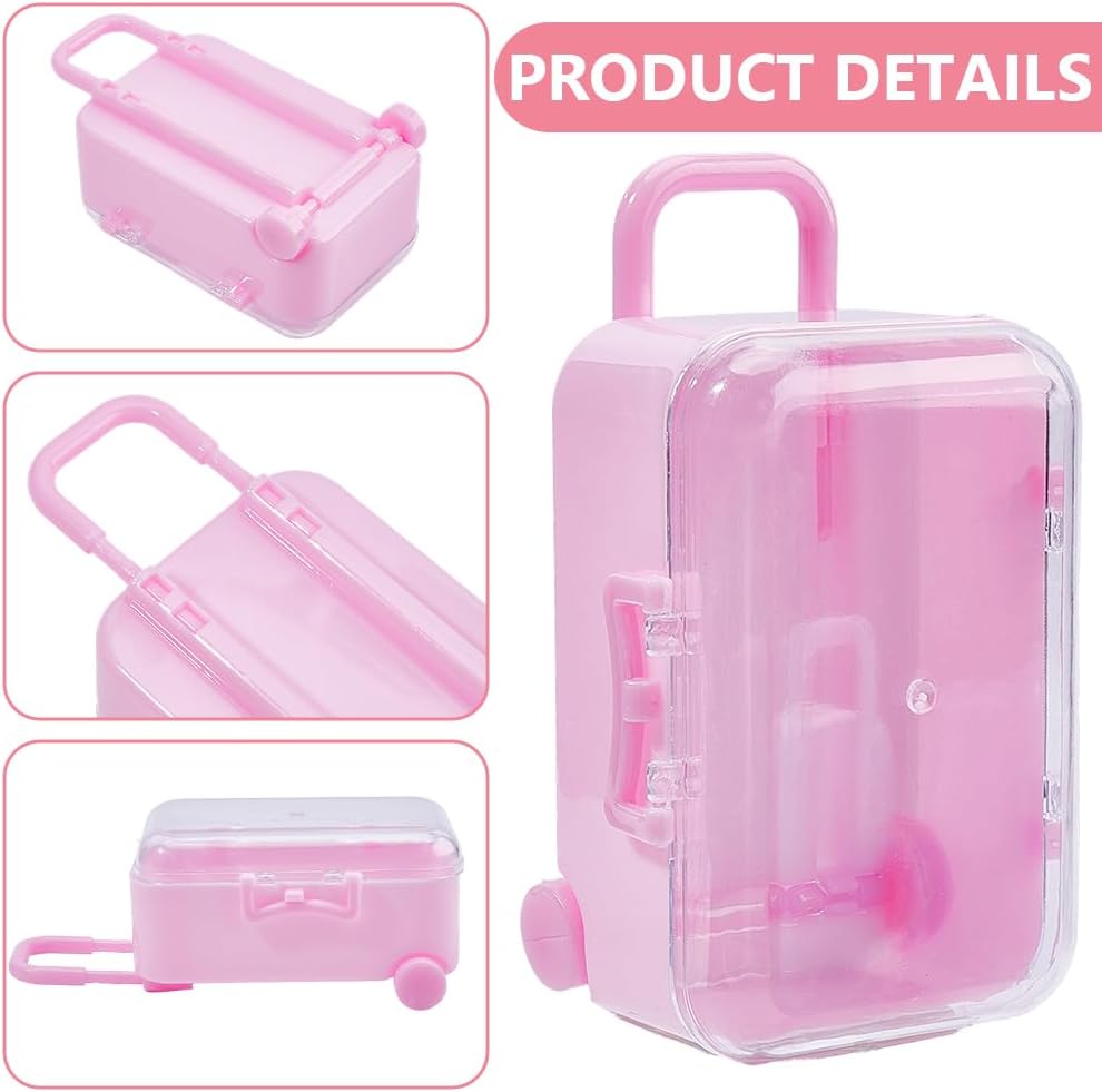 CREATCABIN 4Pcs 4 Colors Mini Plastic Travel Suitcase Luggage Candy Box Plastic Clear Tiny Gift Packaging Case Party Favor Storage Boxes for Birthday Wedding Jewelry Cosmetic 4.3 x 2.7 x 1.9 Inch image 5