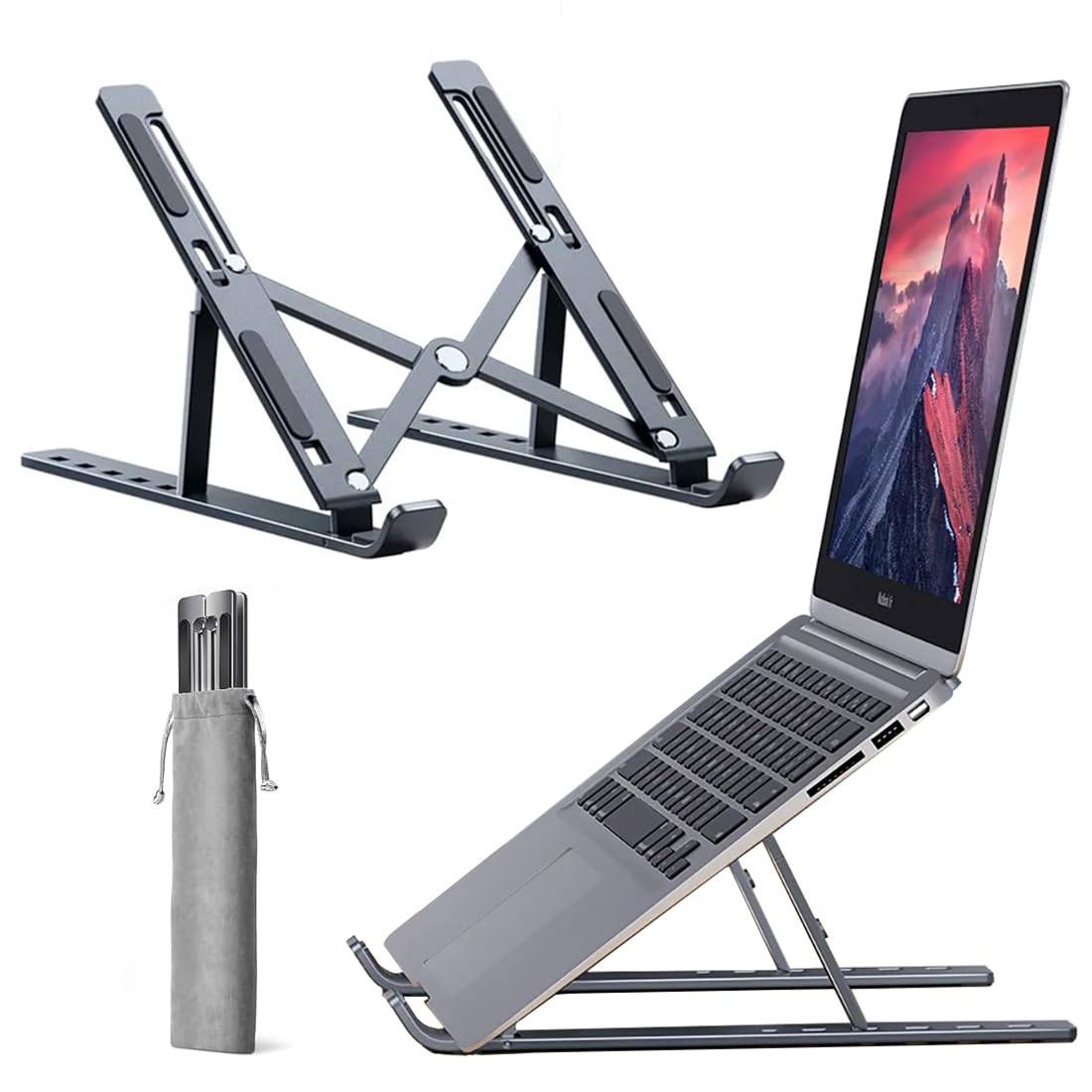 YZLELEQ Laptop Stand, Computer Tablet Stand Laptop Holder Riser Ergonomic Aluminum Adjustable 6 Angle Foldable Portable Desktop Holder Compatible with MacBook,iPad, HP, Dell, Lenovo 10-15.6”-Gray