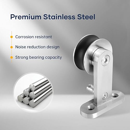 Miniatura 4 de EaseLife Kit de riel de acero inoxidable para puerta corrediza de granero de 5 pies, moderno, resistente, antioxidante, se desliza suavemente