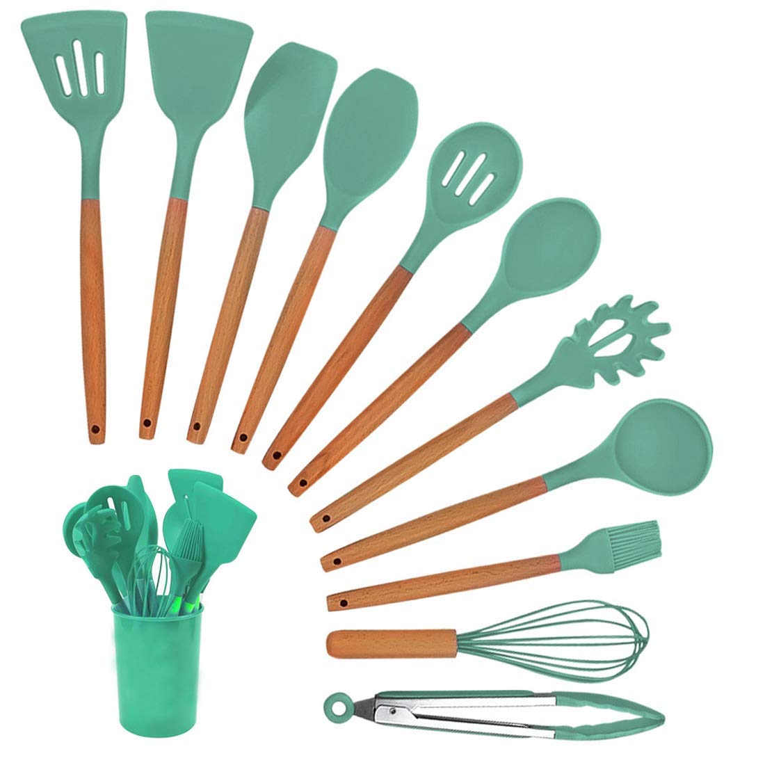SHOPOBOX Silicone Spatula Set, Heat-Resistant Silicone Kitchenware, Kitchen Baking Cooking Utensils Sets and Supplies for Home Cooking, Spatulas for Nonstick Cookware (Silicone Spatula 12 pcs) (green) (B0D7QHJ91R) Amazon Price History, Amazon Price Tracker