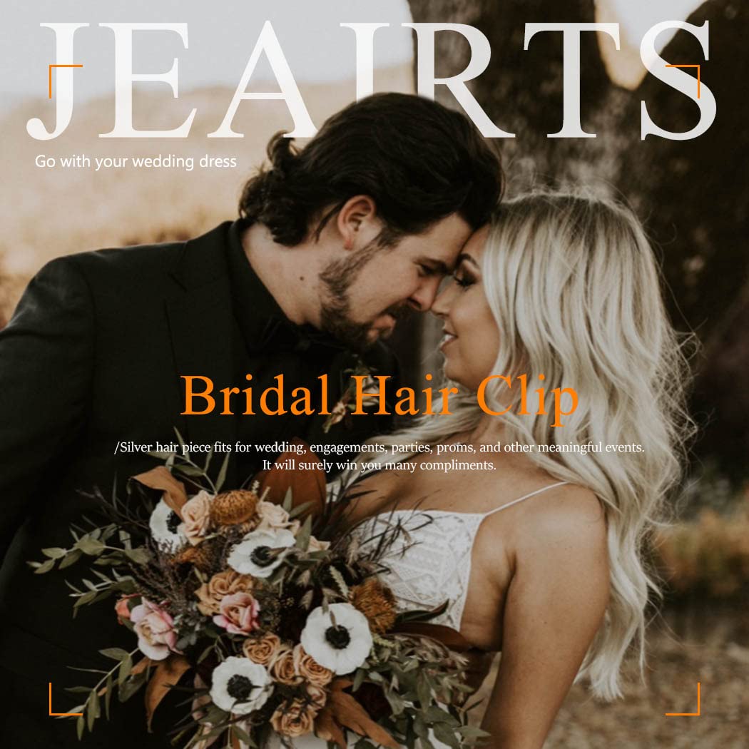 Jeairts Flower Rhinestone Wedding Hair Barrette Silver Floral Bridal Hair Accessories for Women - Image 7