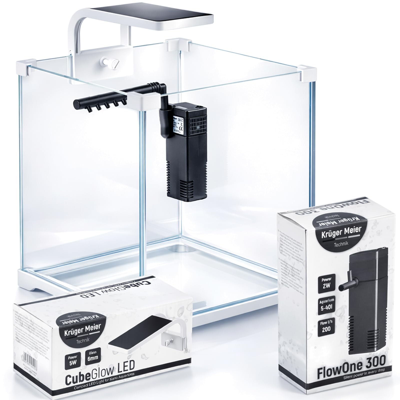 Kruger Meier Shrimp!One Pro 20 Aquarium Komplettset 10L – Nano Aquarium Set mit LED Beleuchtung und Innenfilter für Garnelen & Fische