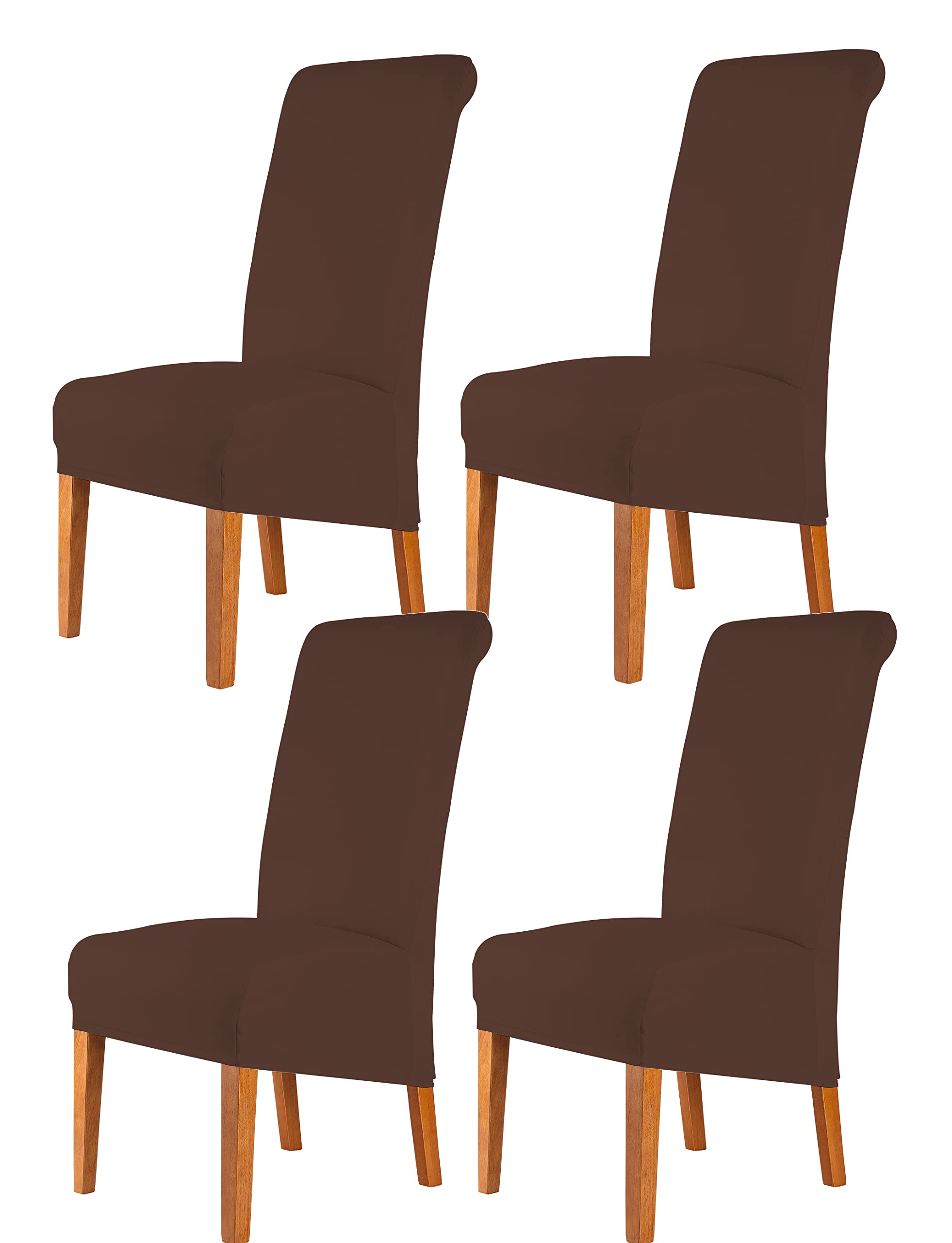 CMAKER High Back Chair Covers Stretch Spandex Fabric Chair Slipcover Seat Cover for Home Washable Removable Parsons Chair Protector Dining Room Kitchen Hotel,Set of 4,Brown