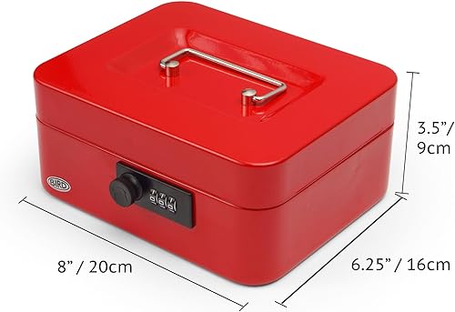 Miniatura 2 de BIRD Caja de 8 monedas con cerradura de combinación y bandeja extraíble de 5 secciones para monedas, lata roja para efectivo
