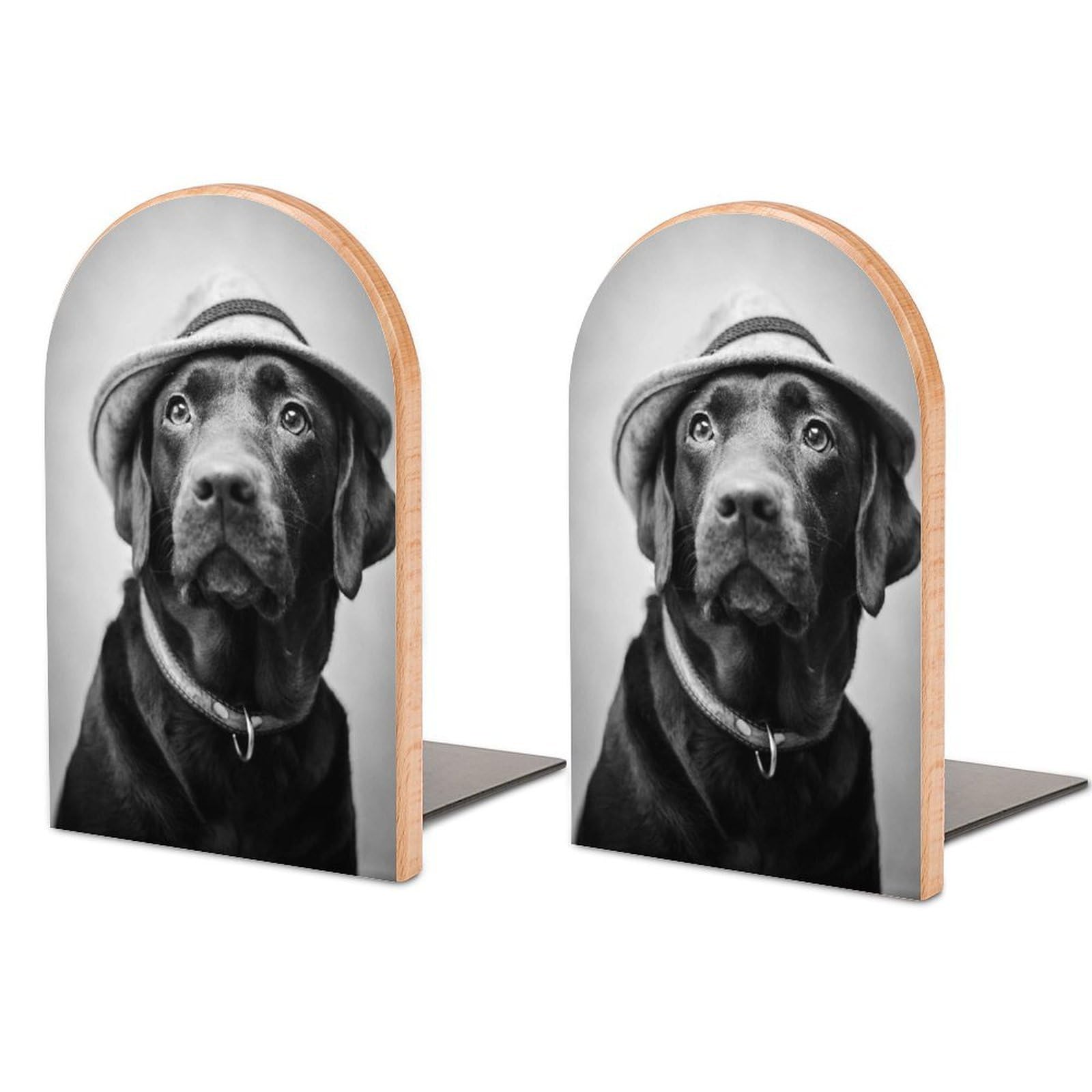 White Labrador Retriever Black Dog Hat Chocolate Labradore Pet Smart Beech Wood Bookends Heavy Duty Book Organizers Desktop File Holder for Office Home Bookshelf