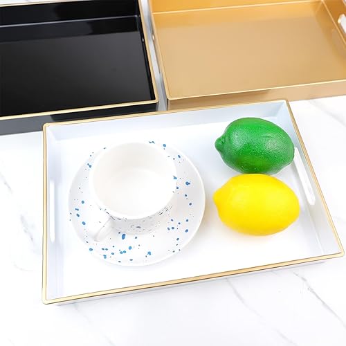 Miniatura 4 de Spsyrine Bandeja de tocador de baño blanca con asas para tocador, encimera, bandeja decorativa de perfume, 11.8 x 7.87 x 1.37 pulgadas