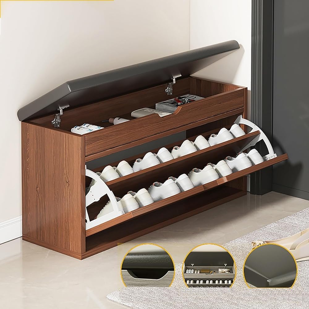 GDMDPTE Slim Shoe with Flip Doors Independent Shoe Rack with Bench Space Saving Shoe Storage Solution for Entryway Closet or Small Spaces