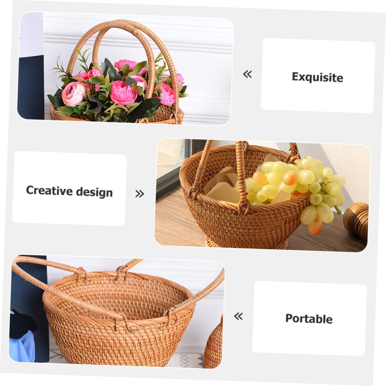 Cesto da Raccolta in Rattan Intrecciato per Frutta, Outdoor