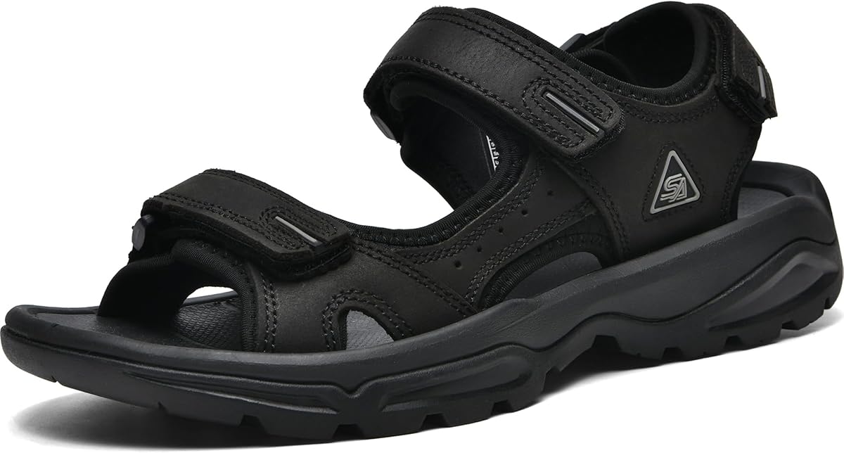 Sandalias de cuero para hombre con soporte para el arco Suela de goma resistente Durabrasion | Suela antideslizante, cuero genuino, espuma acolchada de EVA, robusta y multifunción