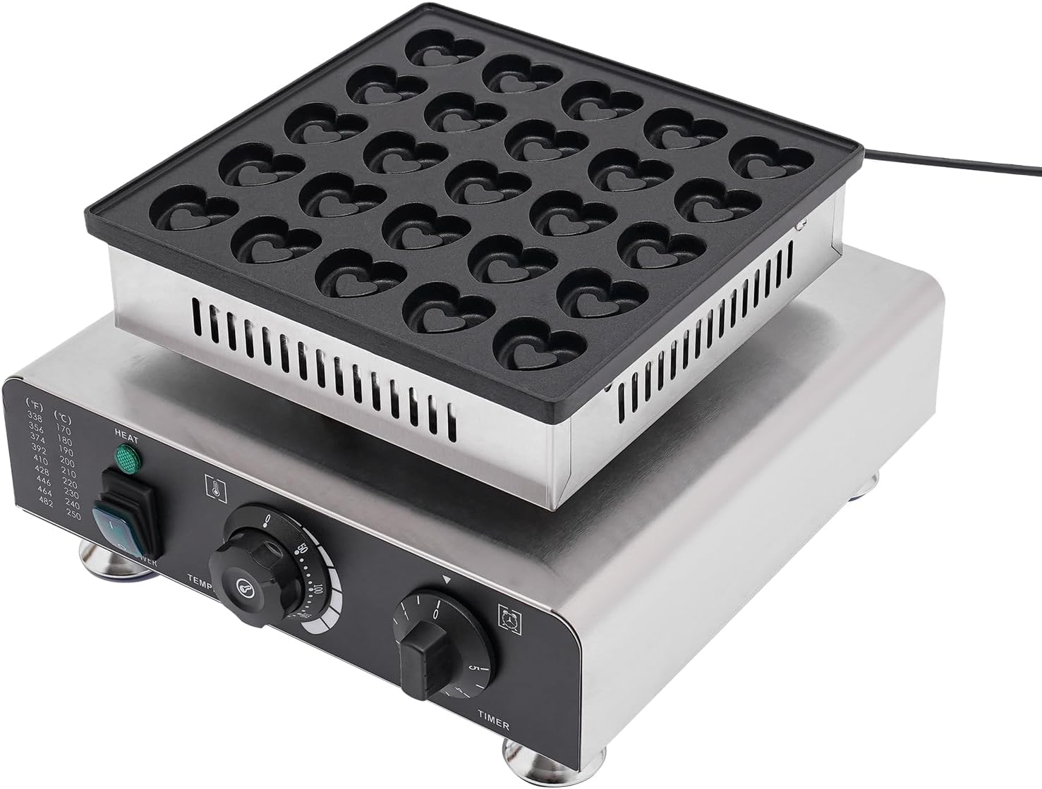 900W 25pcs Commercial Non-stick Pancake Baker Machine, 110V Nonstick Electric Mini Pancake Maker with Teflon Coating Makes, 50~300℃ Temp 0~5 mins Electric Pancake Maker for Waffles