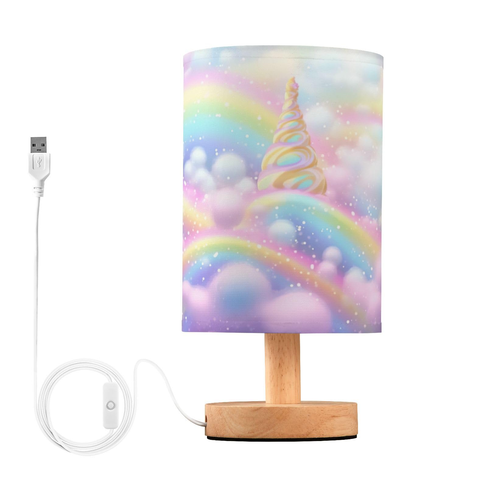 SDMKA Rainbow Ice Cream Bedside Table Lamp for Bedroom, Minimalist Nightstand Lamp with Round Fabric Shade for Living Room, Office, No Bulb Required