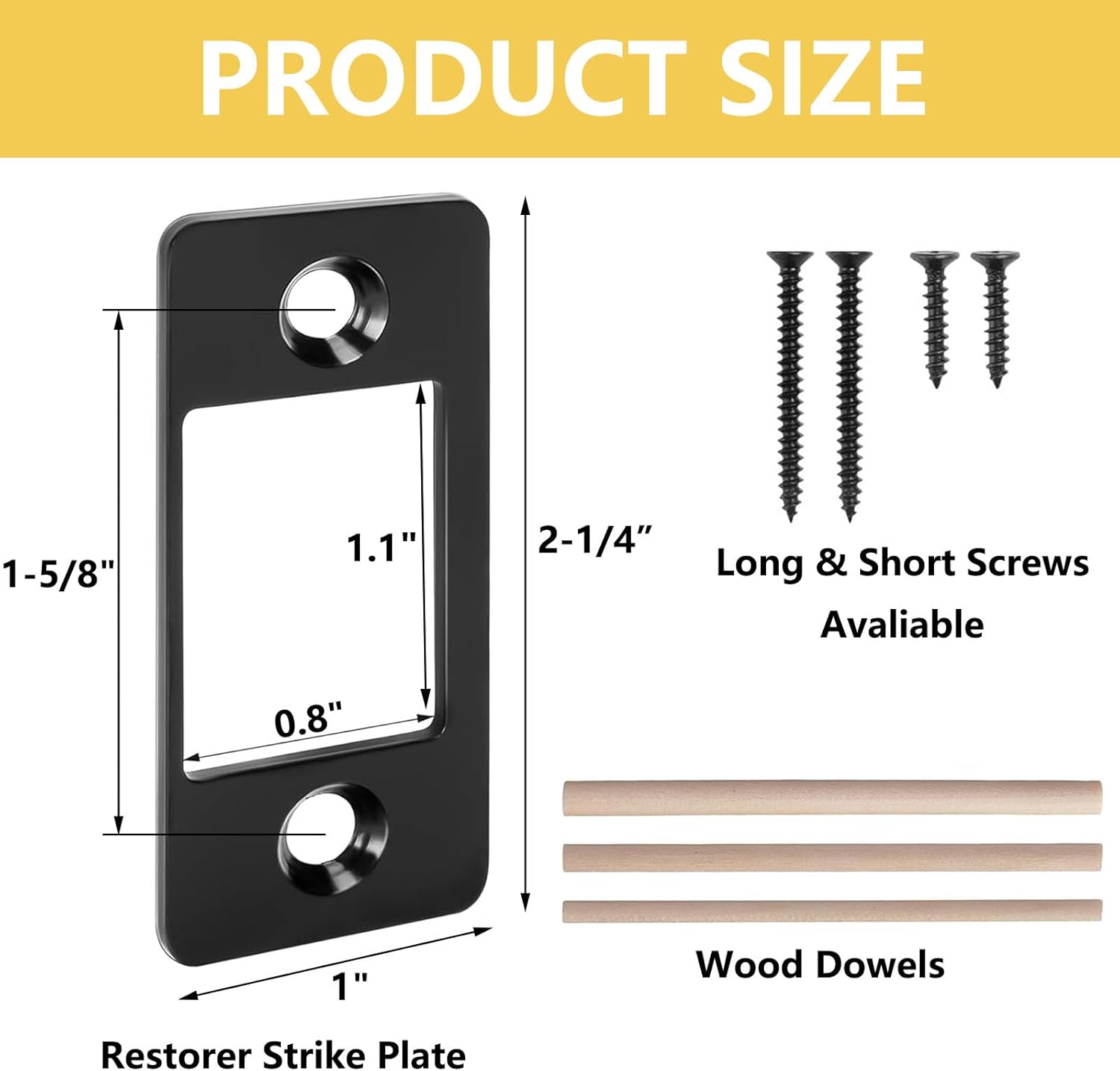 Deadbolt Restorer Strike Plate, Fix Dead Bolt Misalignment/Sticking/Jamming, Deadbolt Strike Plate Door Backplate Large Hole Strike Plate for Door Latch Repair Fix, Steel (Black, 1 Pack)