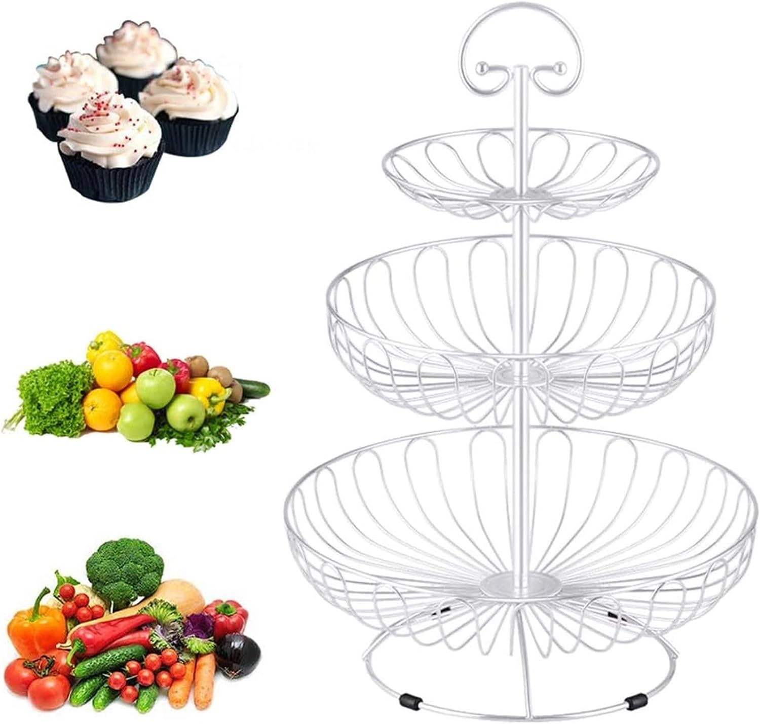Mnuvxzaewf A Kitchen Countertop Fruit Rack-Metal Basket 3 Tier(A)