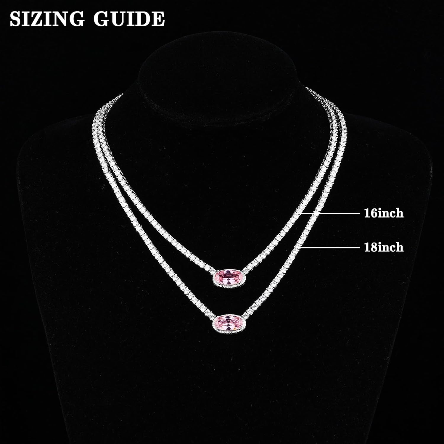 BREN Pendant Tennis Necklace for Women Men, 3mm 4 Prong 18K White/Yellow Gold Plated 16/18 inches Oval Cut Pink Pendant Cubic Zirconia Dainty Chain Jewelry Gift