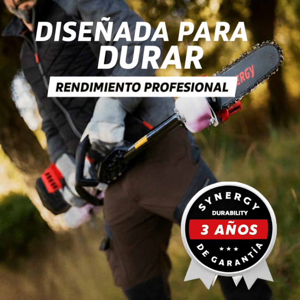 Synergy Desbrozadora Multifunción 7 en 1 65cc 4,9CV – Motor 2T, Motosierra, Cortasetos, Kit de protección, Discos y Arnés Profesional