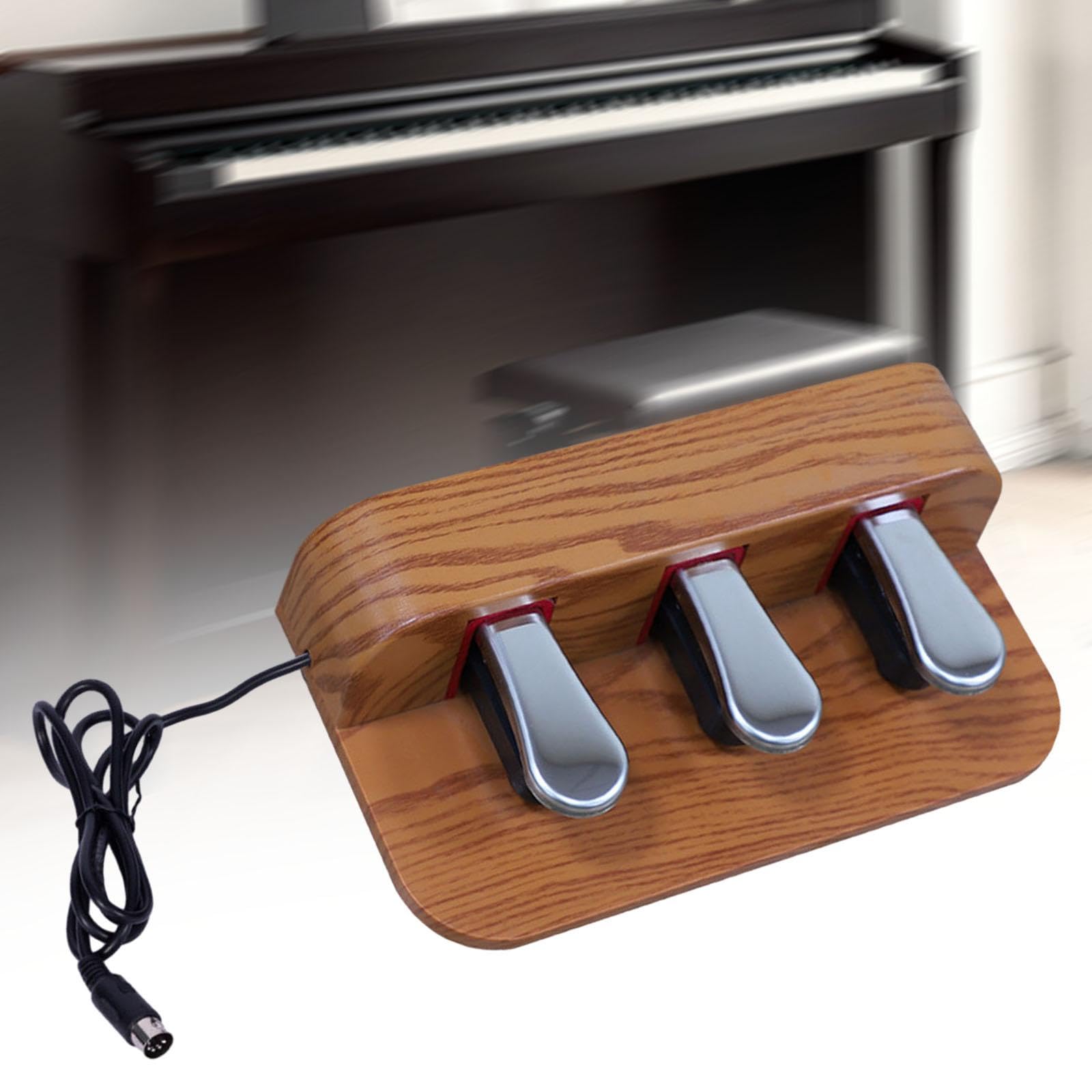 Sustain Pedal Anti-Rutsch-Dreifach-Pedal für Keyboard, E-Piano, Performance, Braun, 30 x 7,5 x 17 cm