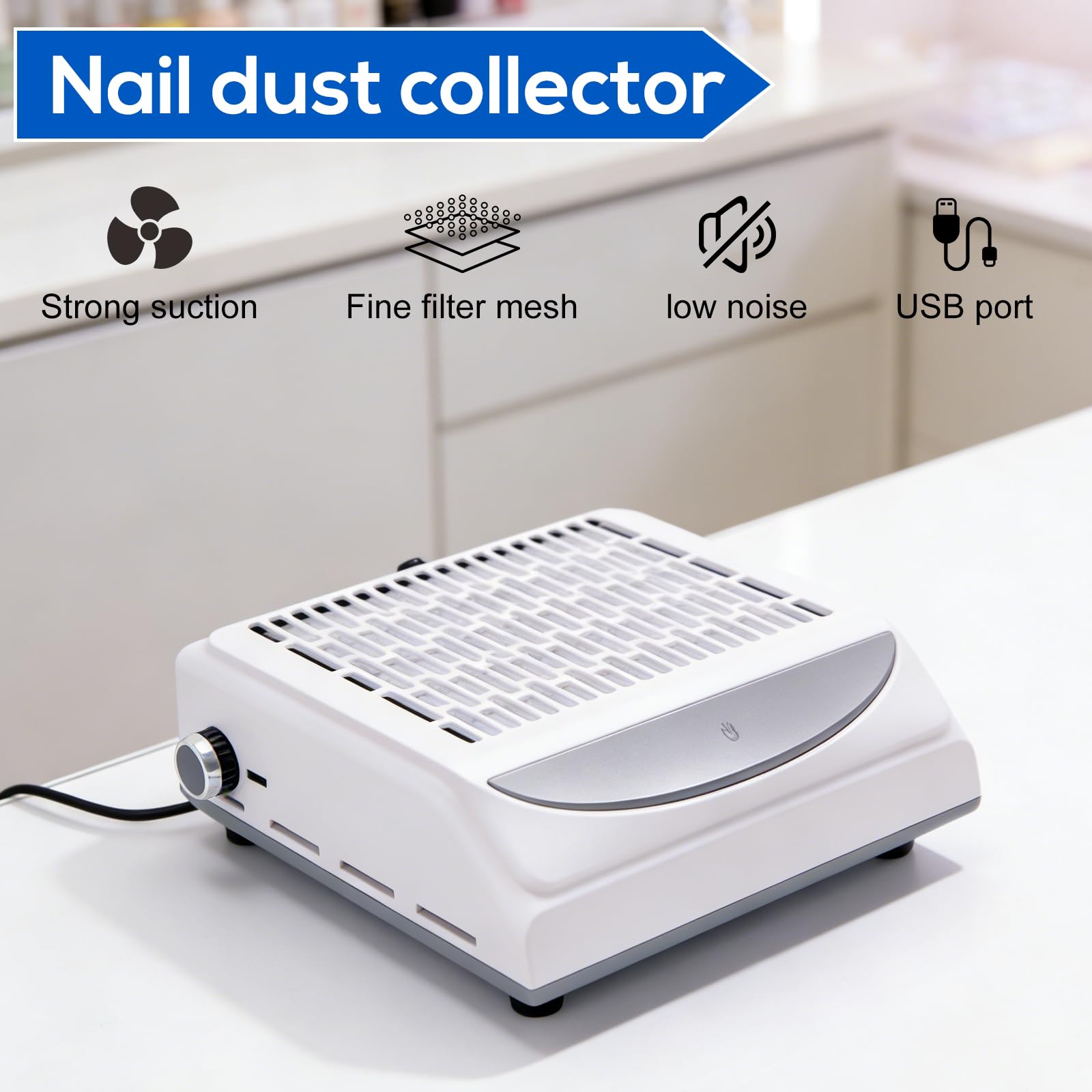 Aspirateur à Manucure Avec Lampe Et Filtre: Aspirateur à Ongle Professionnel, Aspirateur Ongle Faible Bruit Collecteur De Poussière D'ongles De Table Puissant Pour Salon De Manucure Et Maison (Blanc)