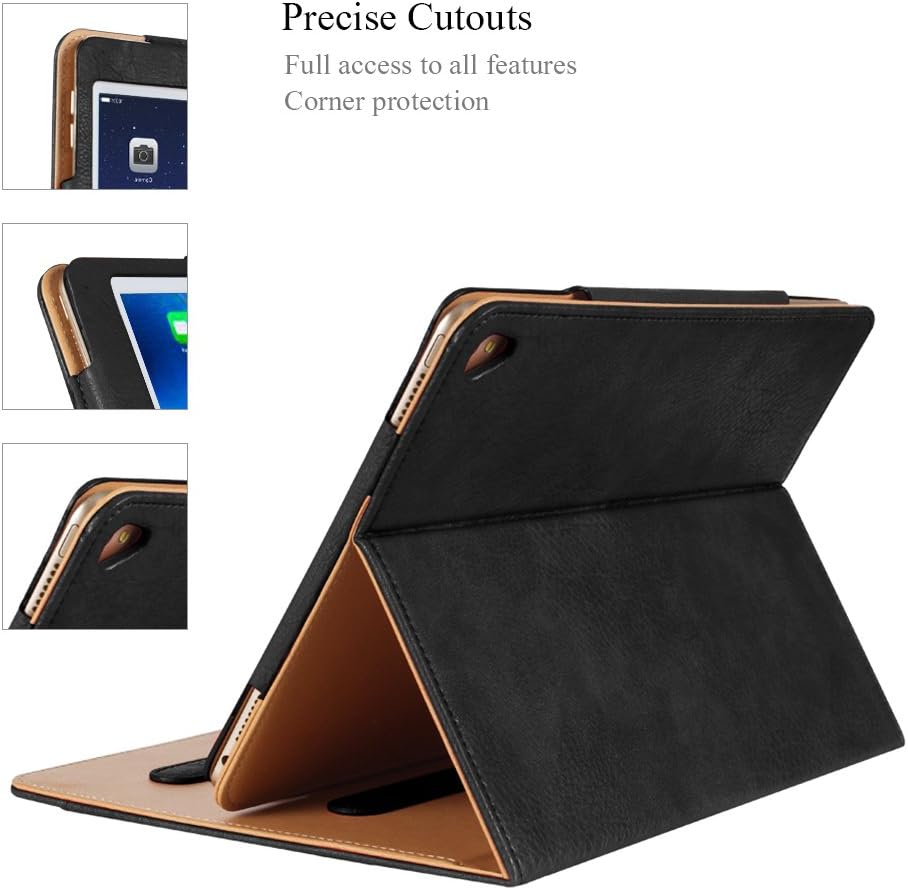 Hansong Leather Folio Multiple Viewing Angles Card Pocket Stand Case for Apple iPad Air - Black