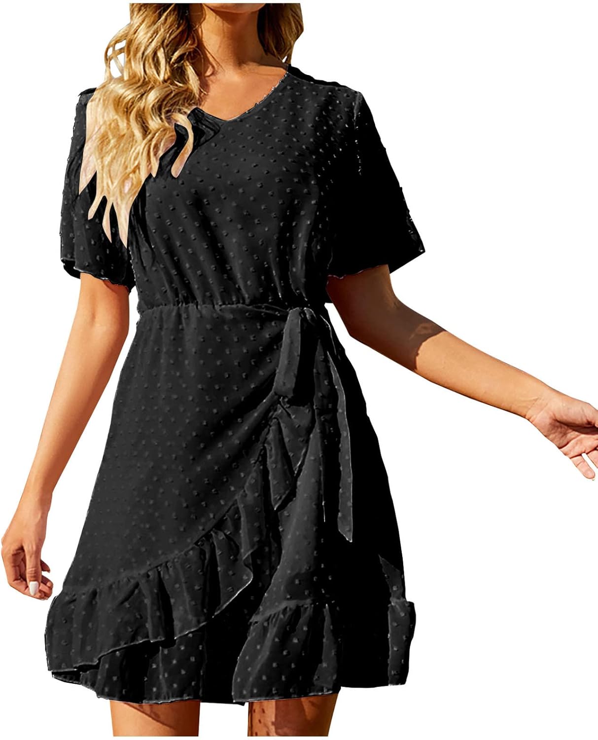 Abito Donna Estivo In Chiffon Elegante Con Pizzo E Scollo A V - Per Feste E Cerimonie - Foto 7