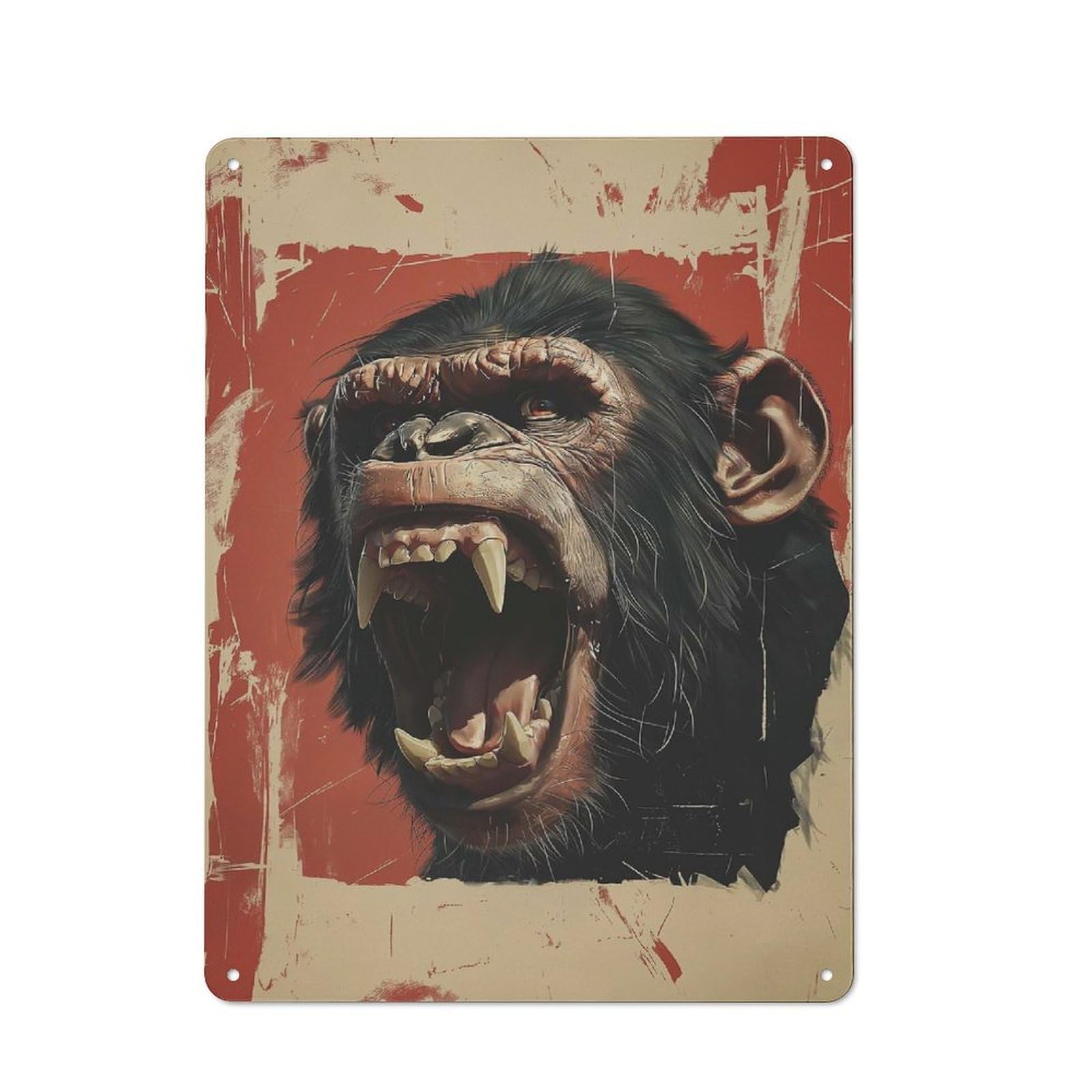 Junmoney Roaring Chimpanzee Portrait Rustic Metal Wall Decor 40X30cm, Rustic Metal Sign For Farmhouse Kitchen, Pantry Or Dining Area