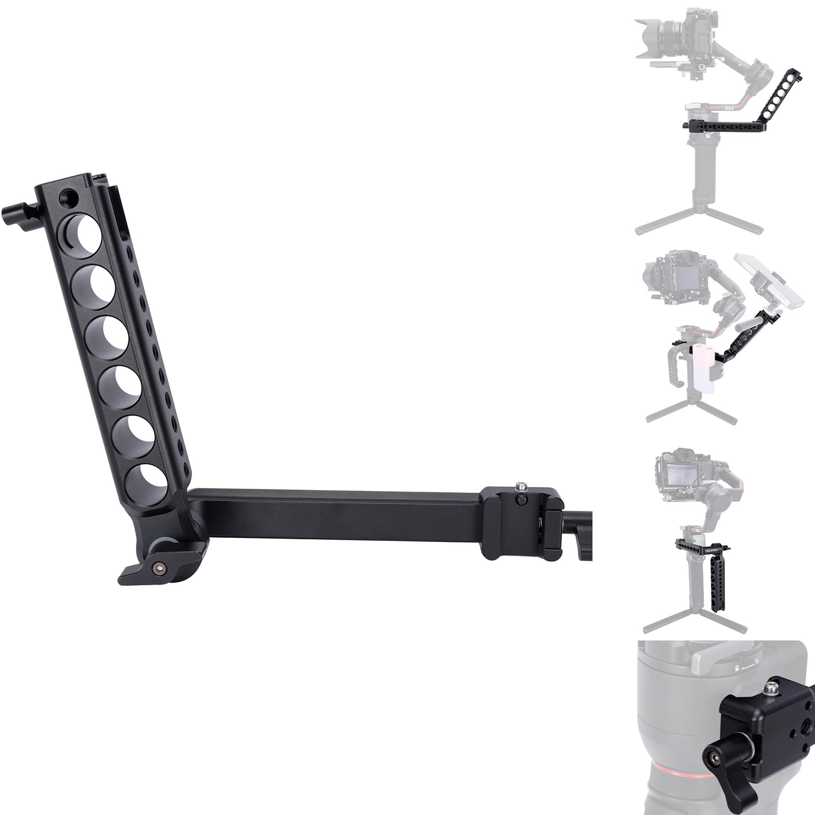 NICEYRIG Impugnatura laterale Manopole regolabili a 360° in lega di alluminio Impugnatura per DJI RS2/RSC2/RS3/RS3MINI/RS3Pro/RS4/RS4 Pro Stabilizzatore Gimbal con morsetto Nato Rosette Mount-558