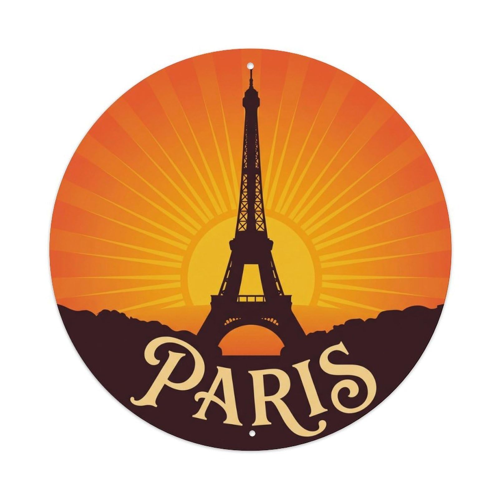 Vintage Travel Parisian Eiffel Tower 1 Metal Tin Sign Plaque Wall Decor for Cafe, Club Bar, Office, Home Garden Round Metal Poster 8x8Inch
