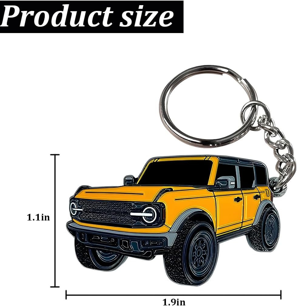 Bronco Car Keychain, Cool 4-Door Vehicle Key Chain Fob Cover Mods, Automotive Key Ring for Car Lover, Universal Fit (Yellow) image 2