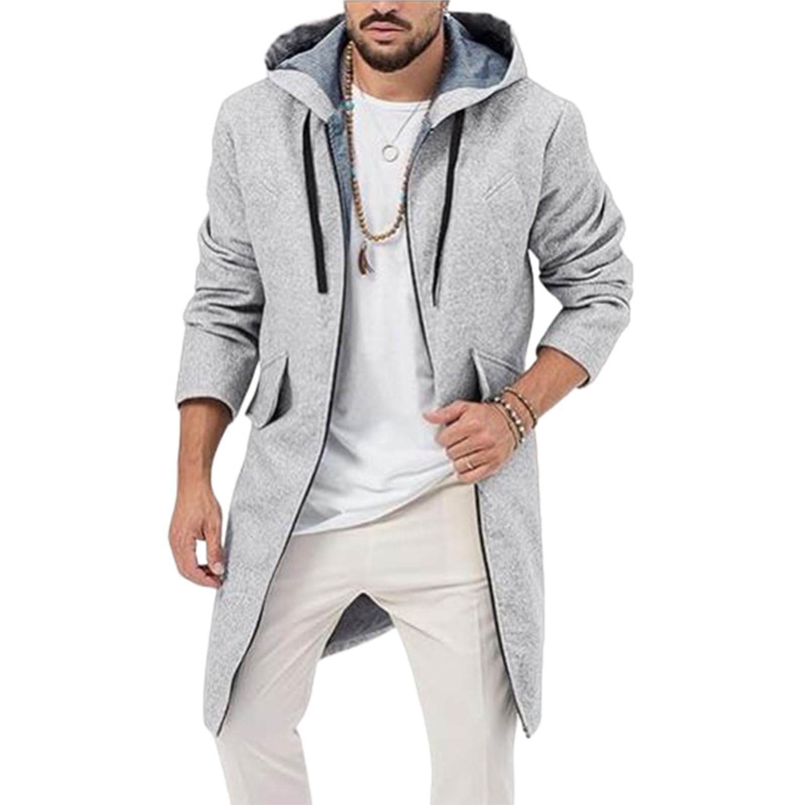 Generisch Wollmantel Herren Slim Fit Parka, Herren Wintermantel im modischen Langschnitt mit weicher Wollqualität praktischer für optimalen Komfort