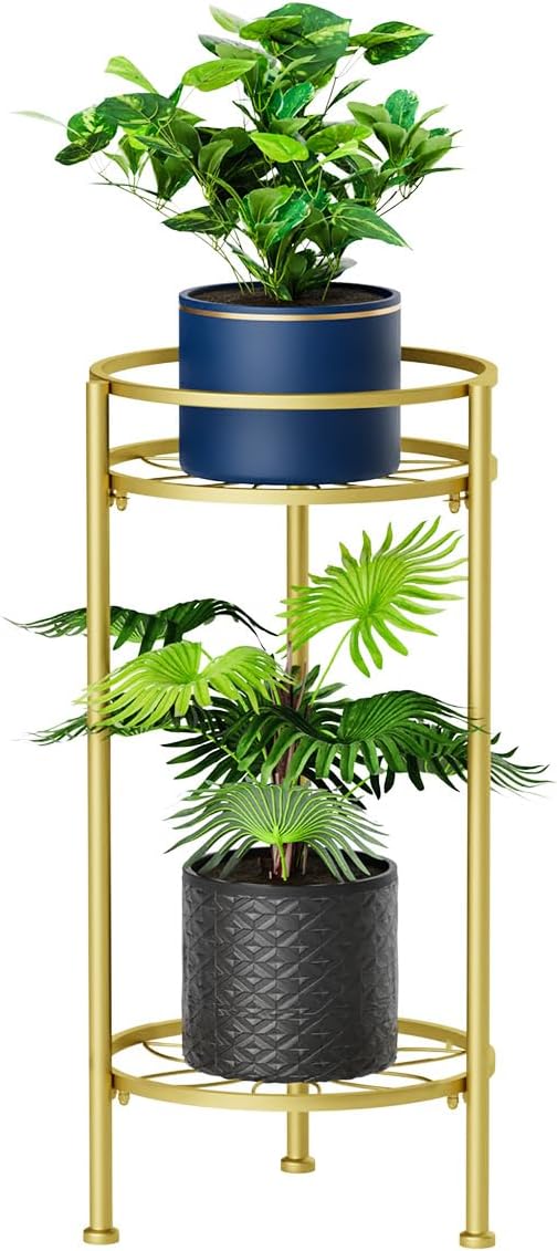 H HOMEXINPlant Stand Indoor Outdoor, 2 Tier Tall Metal Plant stand 26.5 " Plant Holder Rack Heavy Duty Rustproof Decorative Plant Shelf for Corner Garden Balcony Patio Lawn office
