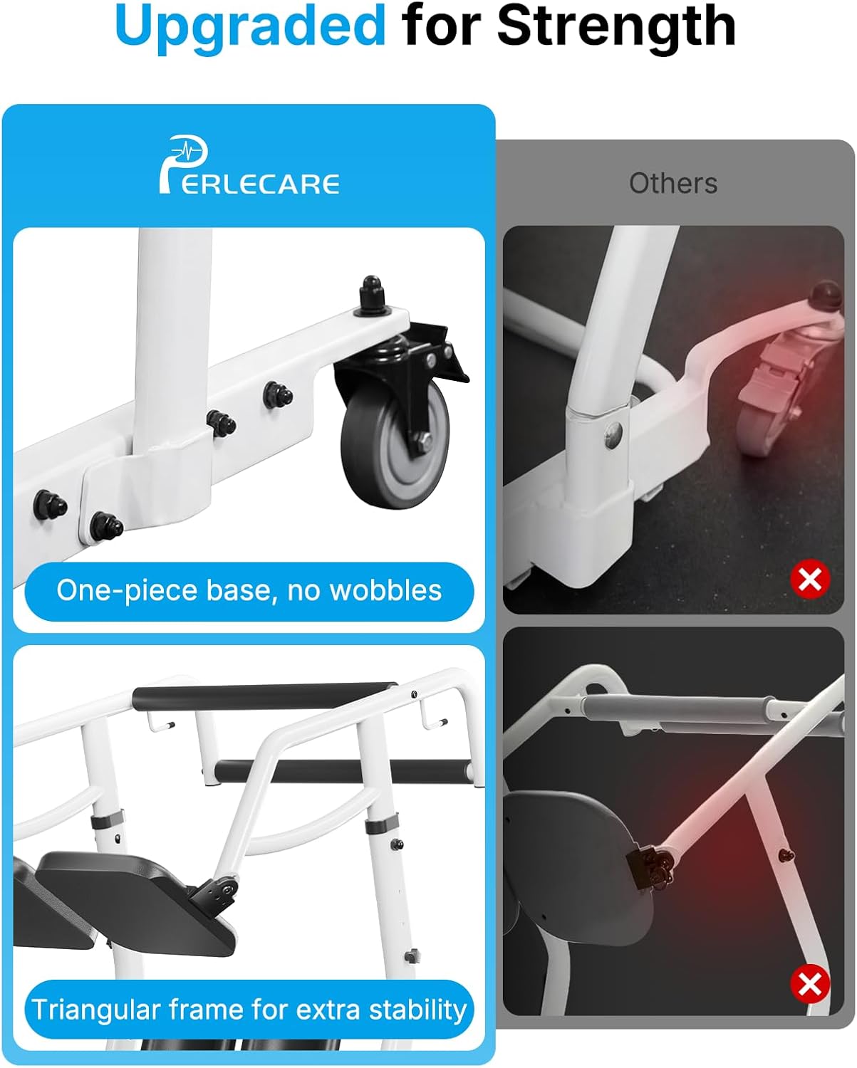 PERLECARE Sit to Stand Lift for Elderly, Stand Assist with Adjustable Height Options, Safety Belt and Lockable Smooth Casters, Easy Operation, Ideal for Post-Surgery Recovery and Disabled Individuals