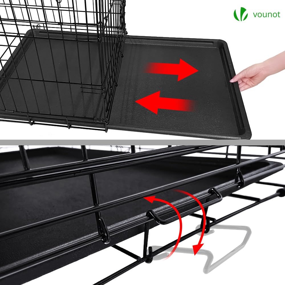 VOUNOT® Gabbia per Cani Pieghevole in Metallo, Cassetta per Trasporto Scatola Trasportino Cani con 2 Porte, Vassoio Rimovibile, 107x70x78cm, Nero