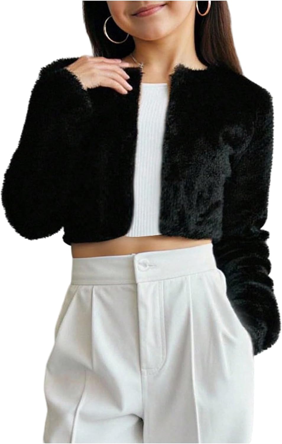SHENHE Girl's Faux Fur Bolero Jacket Open Front Fuzzy Cozy Dress Coat Shrug