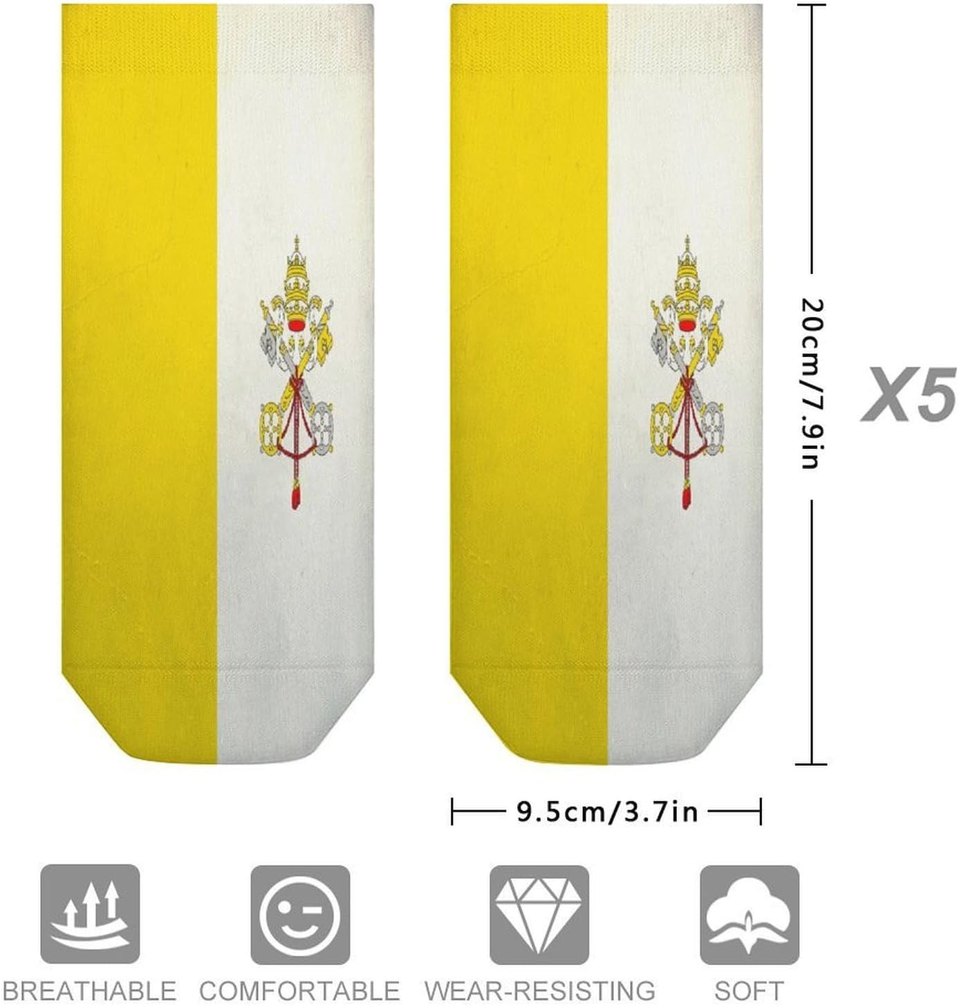 Grunge Flag of The Vatican City 5 Pairs Low Cut Ankle Socks Casual Liner Sock No Show Invisible Socks for Men Women