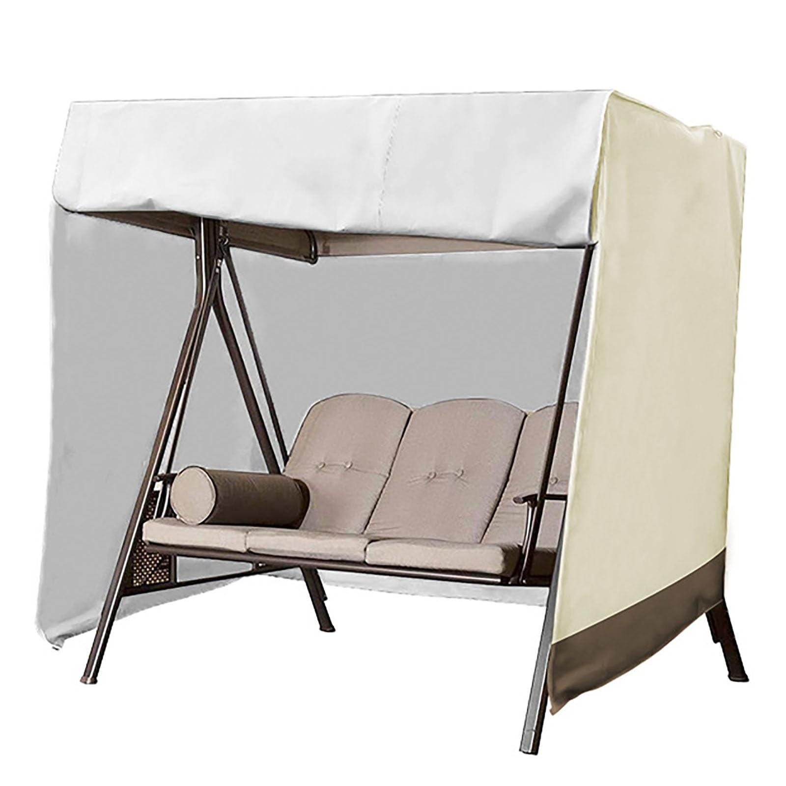 Waterproof Outdoor Swing Cover For 3-Seater Patio & Garden Swings, 190T Garden Hammock Glider Chair Cover, Windproof All-Weather Protection(Beige-Brown,87.7 * 59.8 * 72in)