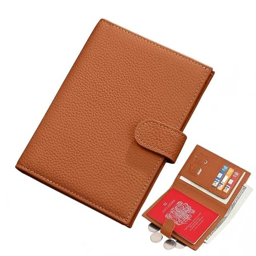Genuine Leather RFID Blocking Passport Holder for Travel Women Fashion Multiple Slim Passport Wallet for Women with Card Slots, Zippered Coin Pocket & Travel Passport Cover
