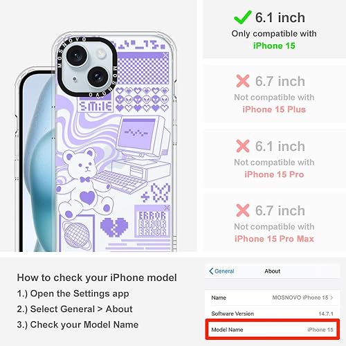Miniatura 2 de MOSNOVO Buffertech - Funda compatible con iPhone 15, impacto de caída de 6.6 pies, tecnología antidesprendimiento, TPU transparente, a prueba de