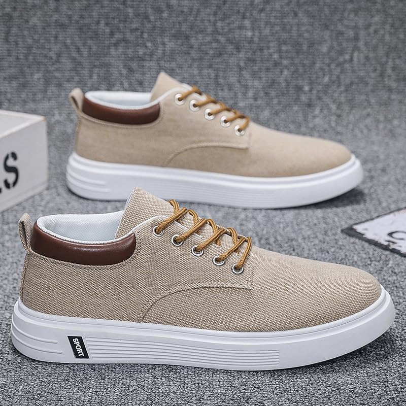 Men's Sports Shoes, Casual lace-up high-top Sneakers, Featuring a Thick Sole, Breathable Fabric Upper, Round Toe Design, and a Comfortable Shoe Style Suitable for All Seasons to wear.3
