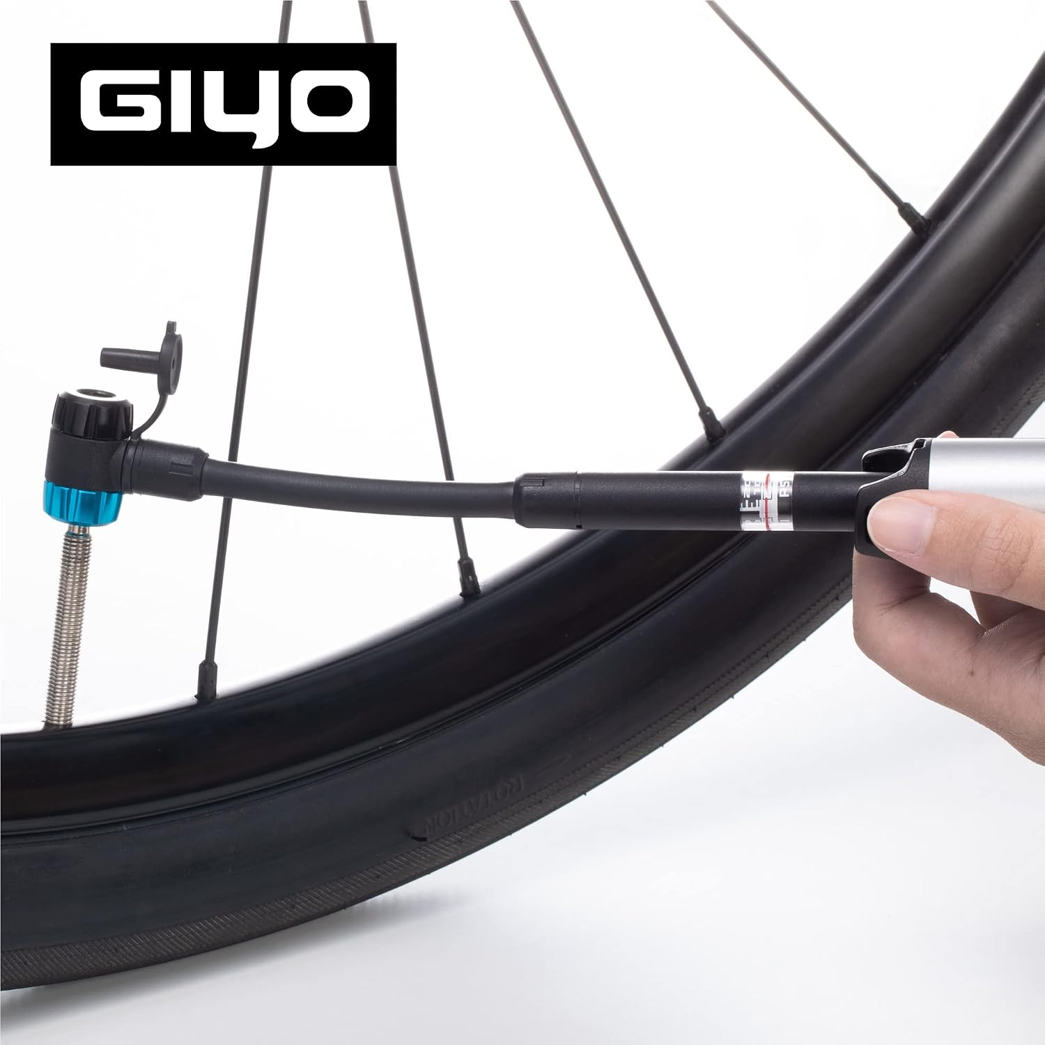 GIYO Small Bike Pump with Gauge Fits Presta & Schrader (Max 120 psi) Portable Bike Air Pump | for Road & MTB | Concealed Hose - Made in Taiwan (GP-871D)