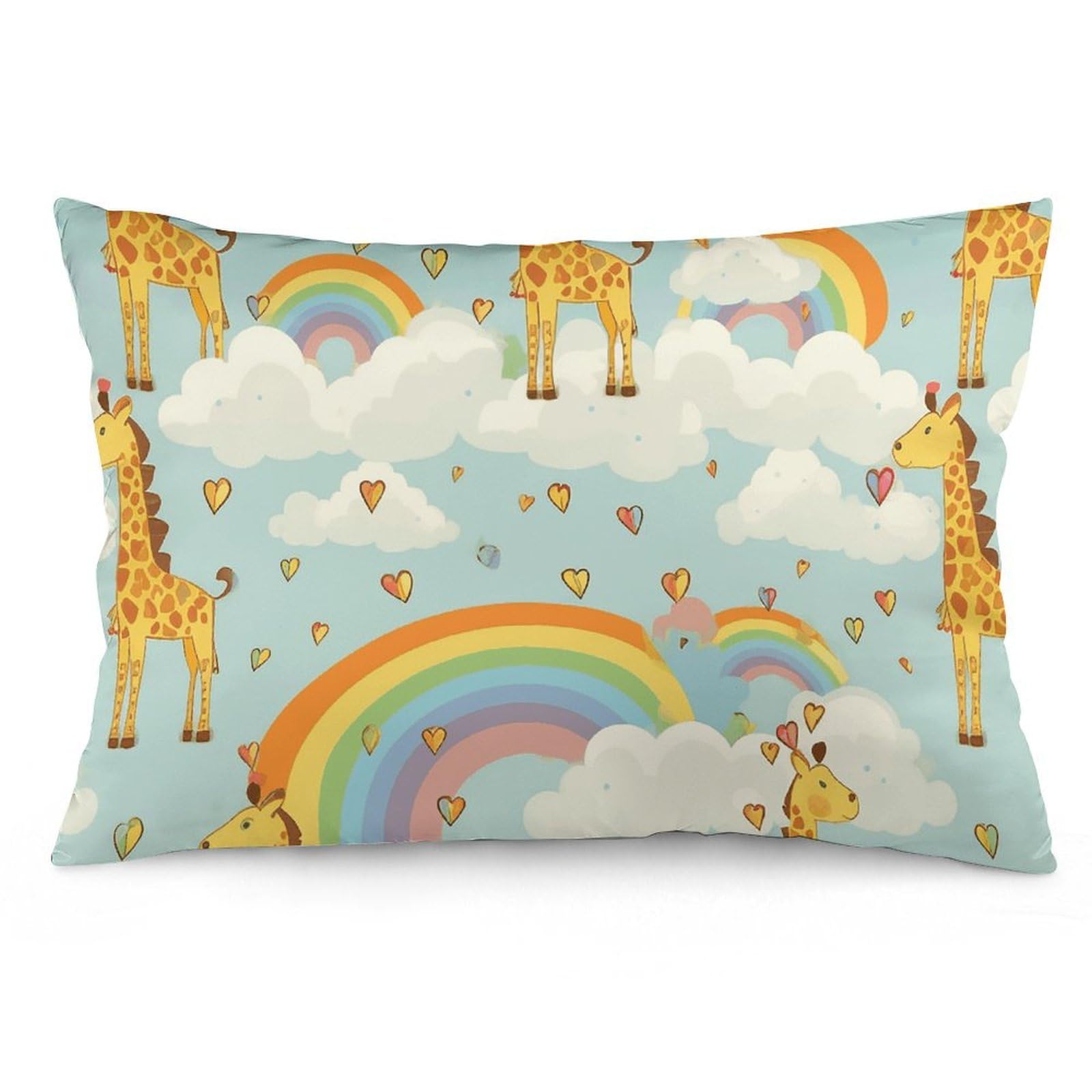 2 Pack Pillow Cases for Hair and Skin, Soft Breathable Pillow Case Covers with Hidden Zipper, Cartoon Giraffe Rainbow and Clouds Pillowcase 12 "x20 Pillow Covers for Sleeping Gift