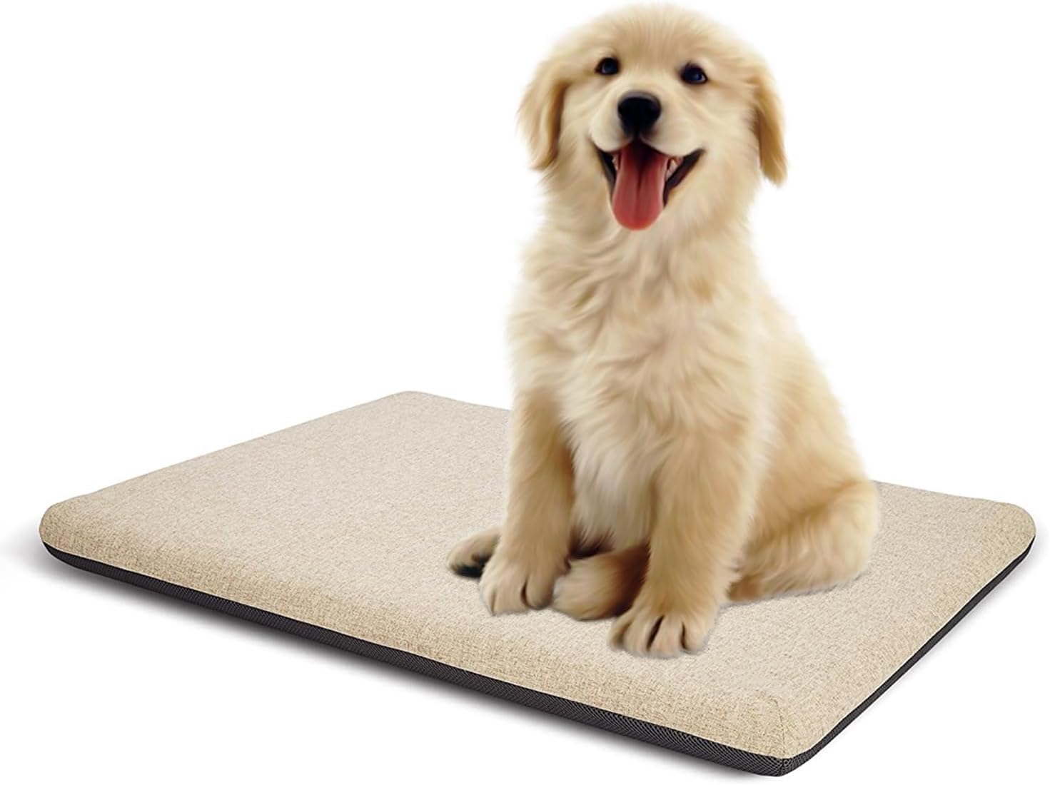 Panku Orthopedic Dog Beds for Median Dogs, Dog Pad for Crate with Durable Washable Waterproof Linen Removable Cover, Cream White
