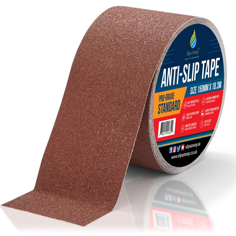 SlipsAway Anti-Slip Tape Roll - Strong Adhesive Grip Tape for Stairs Tread, Ramp & Deck - 150mm x 18.3m Waterproof Non-Skid Tape for Indoor/Outdoor Use - Made in the UK - Brown โ image 1