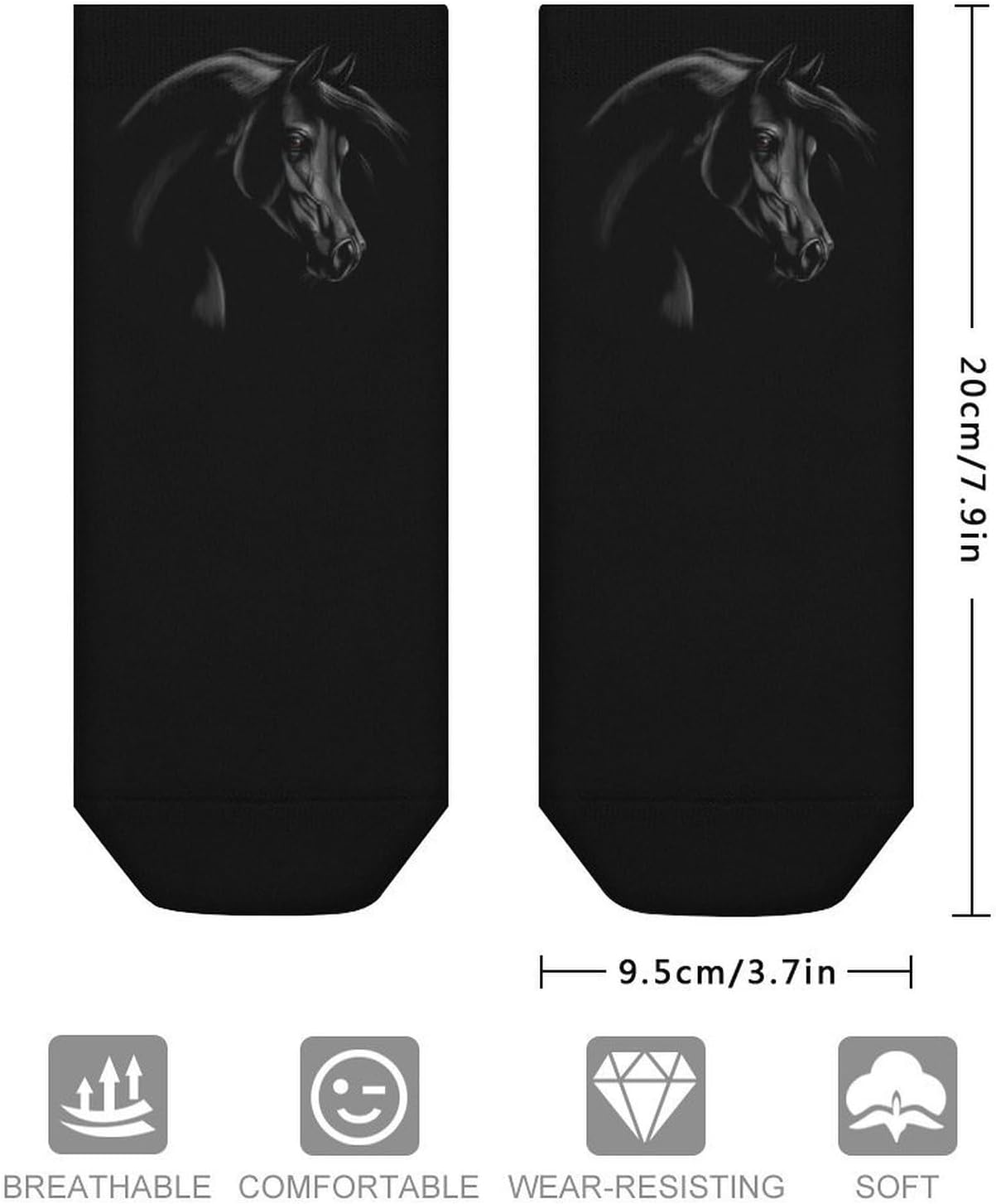 Black Arabian Horse Ankle Socks for Men Women Low Cut Crew Sock Casual Sports Clothing