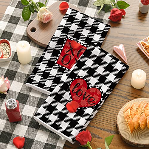 Artoid Mode Buffalo Plaid Love Xoxo Kitchen Dish Towels, 18 X 26 Inch Seasonal Valentine's Day Anniversary Wedding Ultra Absorbent Drying Cloth Tea Towels For Cooking Baking Set Of 2 #TOP1